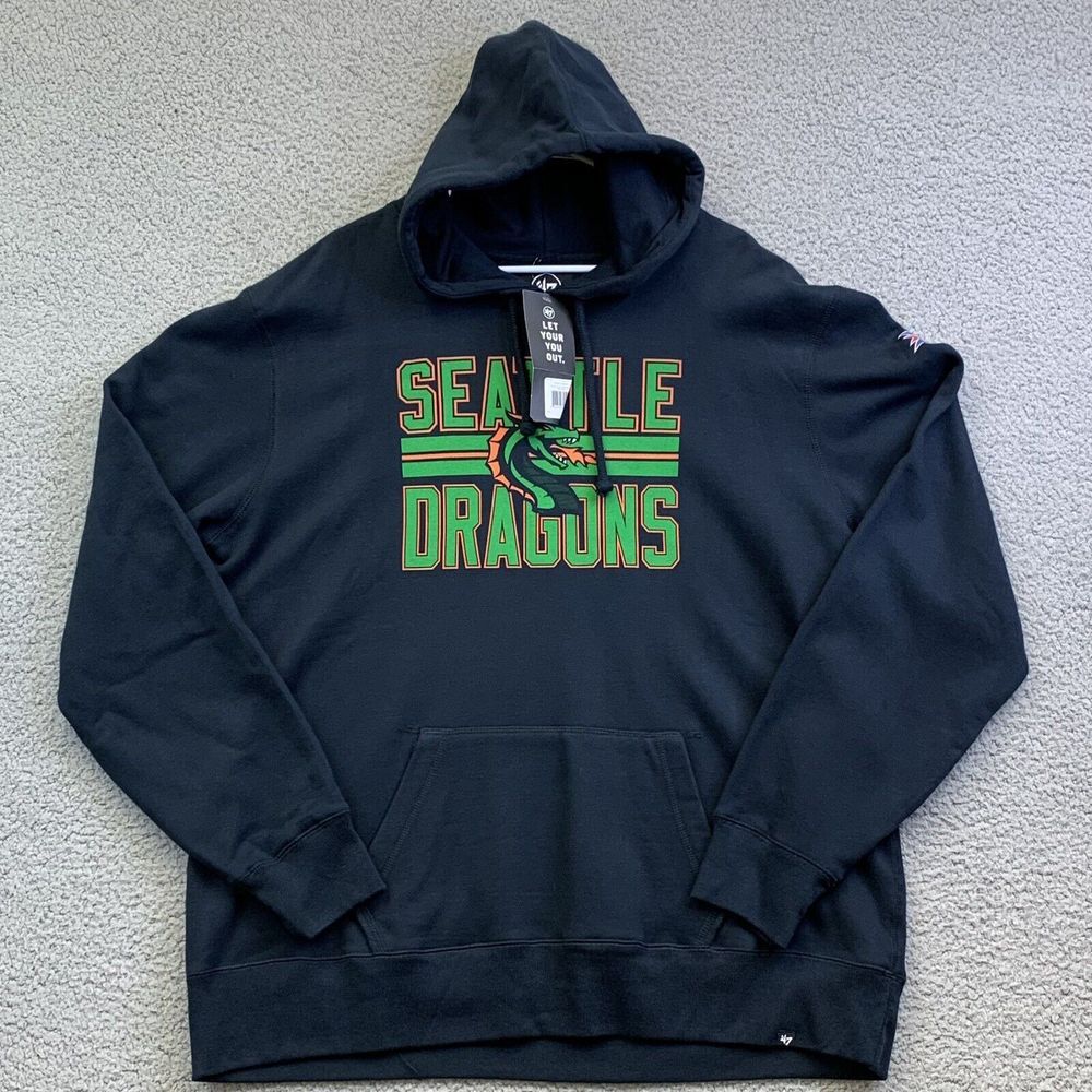 Seattle Dragons XFL Hoodie by 47 Sz 2XL Navy Sweat Shirt Kangaroo Pockets Unisex